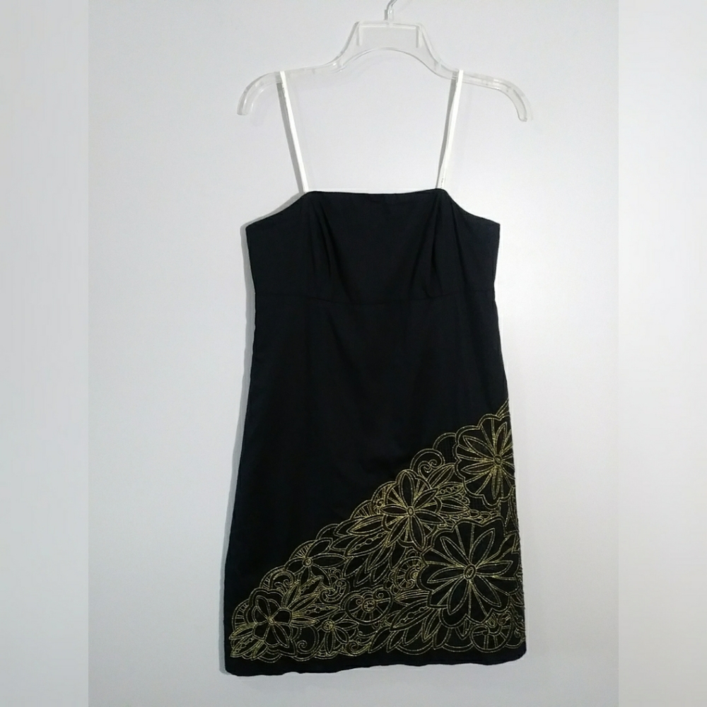 EUC Lilly Pulitzer Black Strapless Dress with Gold Floral Embroidery - Picture 5 of 8